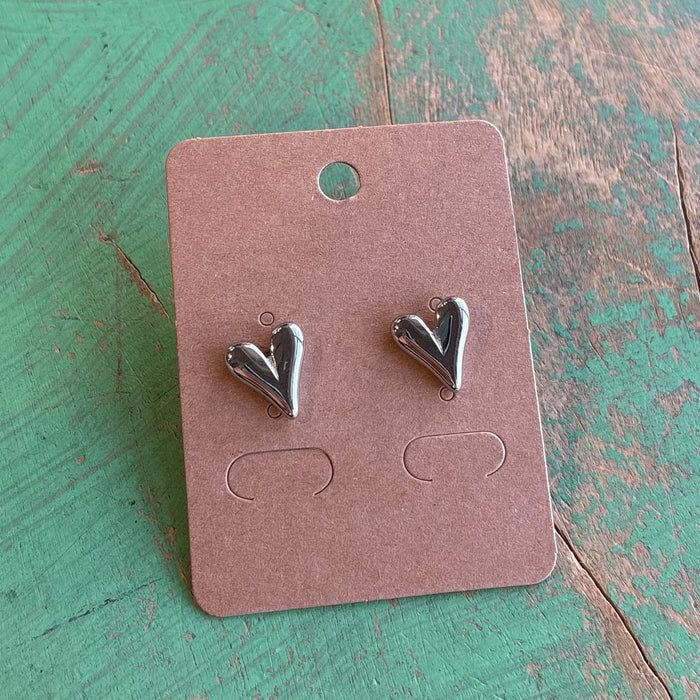Stainless Steel Puffy Heart Post Earrings