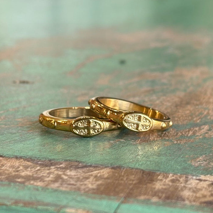 Stainless Steel Rosary Ring - Gold