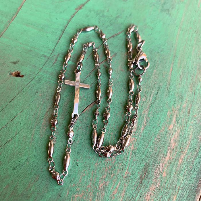Stainless Steel Sideways Cross Necklace and Bracelet