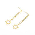 Gold-tone dangle earrings with elongated links and sunburst star pendants