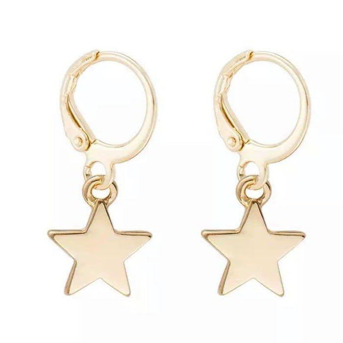 Gold star dangle hoop earrings with small star charm