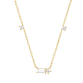 Gold tone delicate necklace with three round and one emerald-cut cubic zirconia pendant