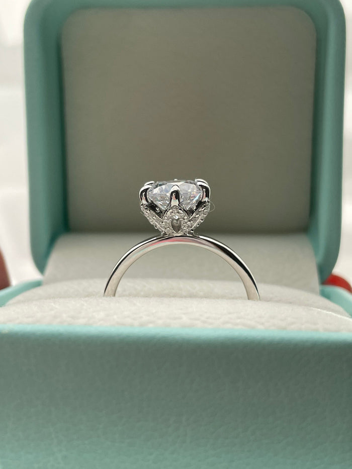 Sterling Silver 2CT Simulated Diamond Engagement Ring - Tulip Setting