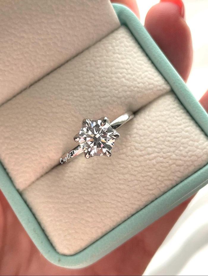 Sterling Silver 2CT Simulated Diamond Engagement Ring - Tulip Setting