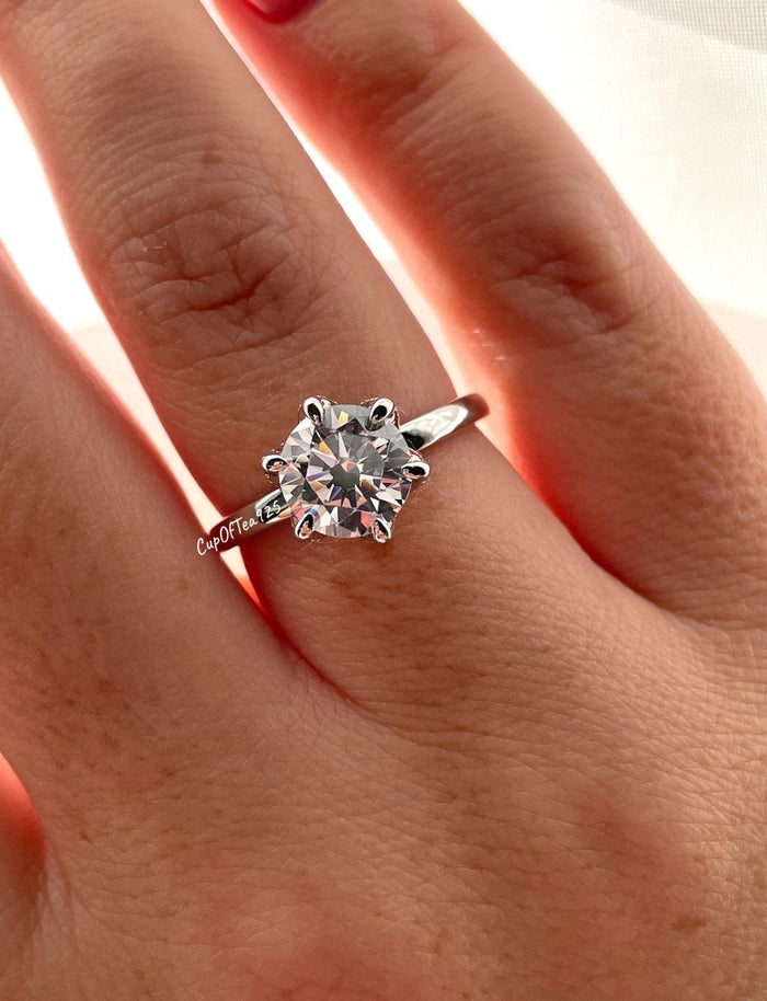 Sterling Silver 2CT Simulated Diamond Engagement Ring - Tulip Setting