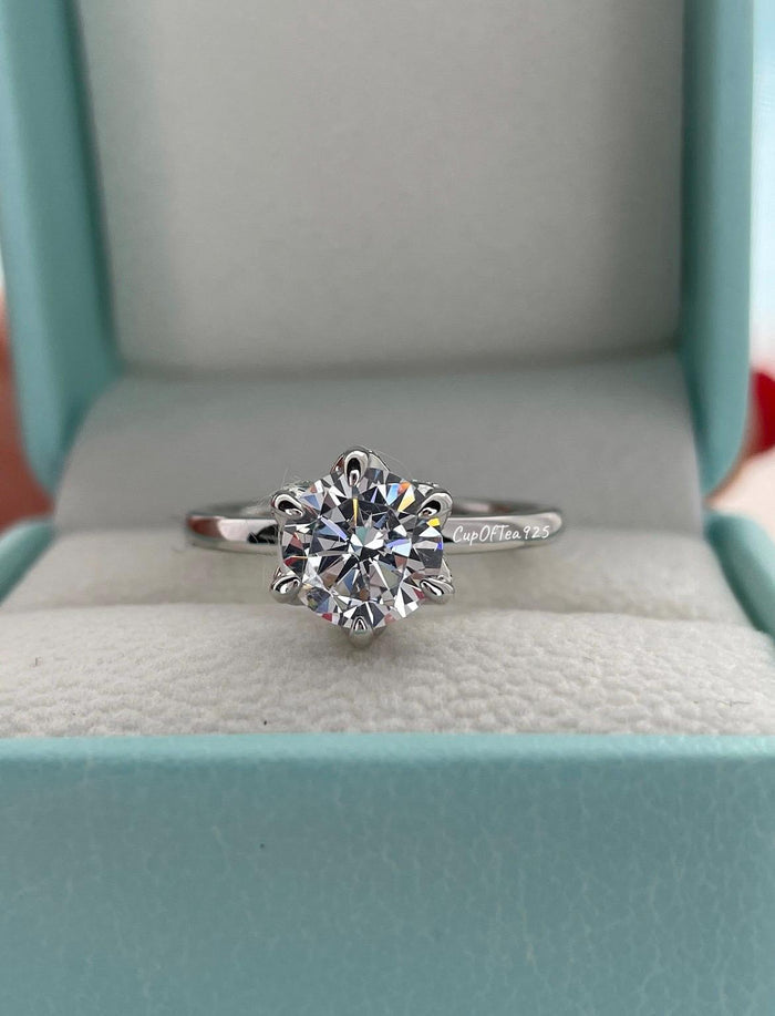 Sterling Silver 2CT Simulated Diamond Engagement Ring - Tulip Setting