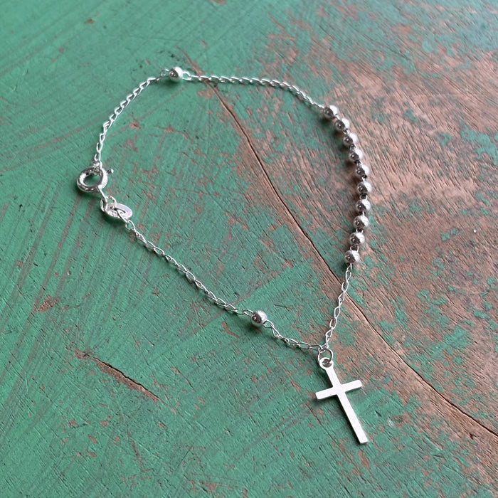 Sterling Silver 3mm Rosary Bead Decade Bracelet
