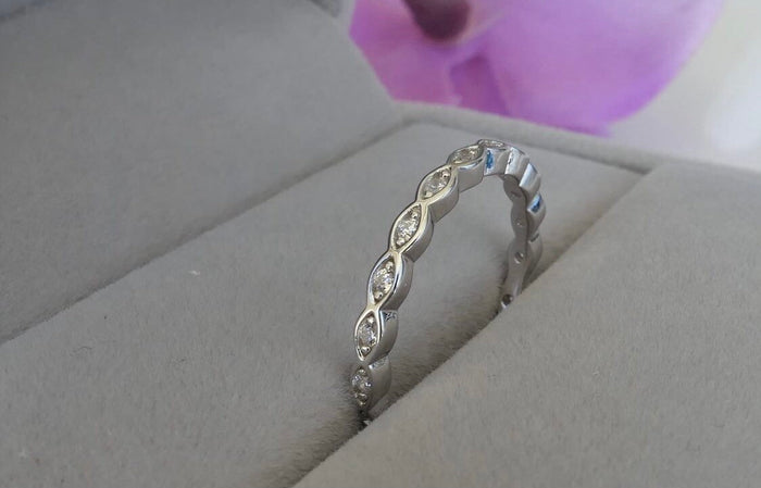 Sterling Silver 925 1.8mm full eternity band with CZ Diamonds, Stacking Ring, Wedding Band