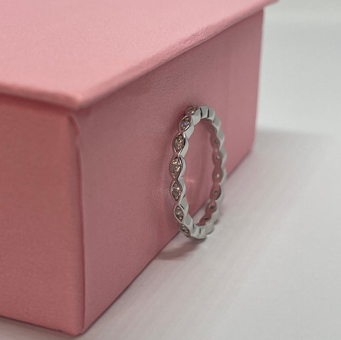 Sterling Silver 925 1.8mm full eternity band with CZ Diamonds, Stacking Ring, Wedding Band