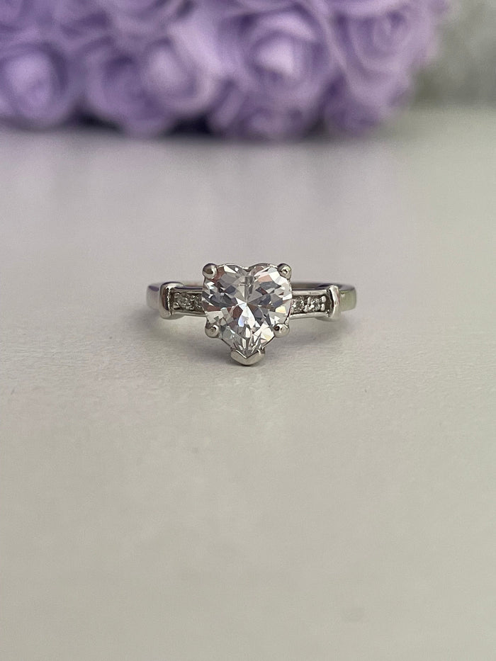 Sterling Silver 925 2CT Heart Shaped Ring With the Finest 5A CZ Diamonds