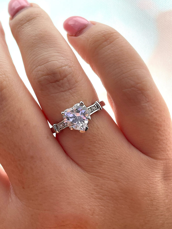 Sterling Silver 925 2CT Heart Shaped Ring With the Finest 5A CZ Diamonds