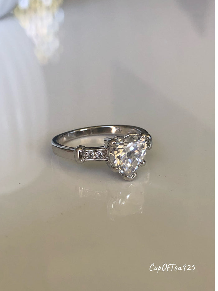 Sterling Silver 925 2CT Heart Shaped Ring With the Finest 5A CZ Diamonds