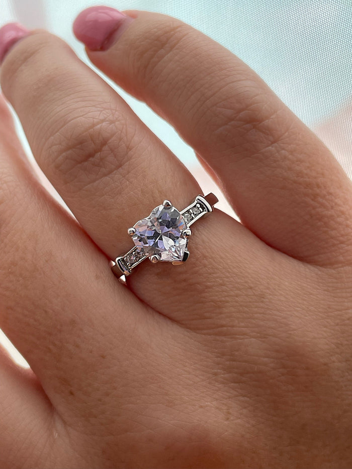 Sterling Silver 925 2CT Heart Shaped Ring With the Finest 5A CZ Diamonds