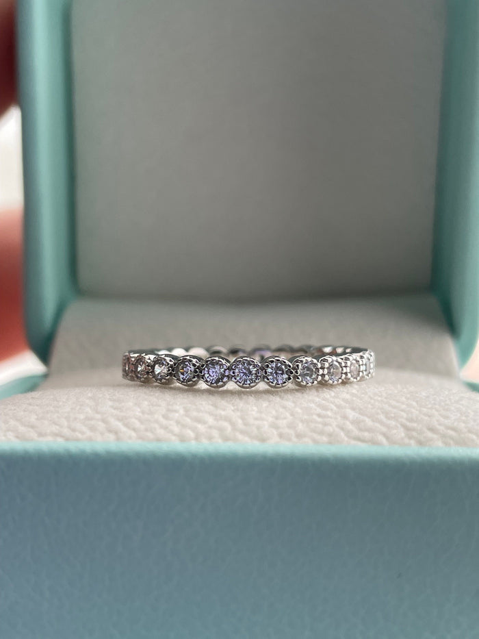 Sterling Silver 925 2mm Bezel Full Eternity Band with CZ Diamonds