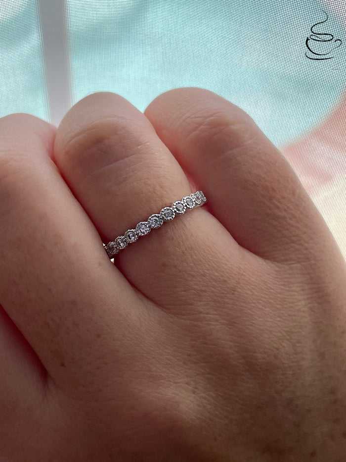 Sterling Silver 925 2mm Bezel Full Eternity Band with CZ Diamonds