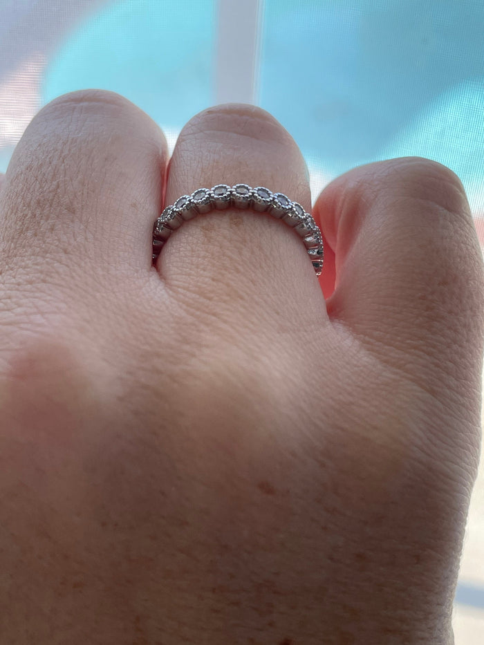 Sterling Silver 925 2mm Bezel Full Eternity Band with CZ Diamonds