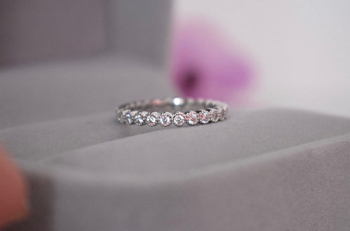 Sterling Silver 925 2mm Bezel Full Eternity Band with CZ Diamonds