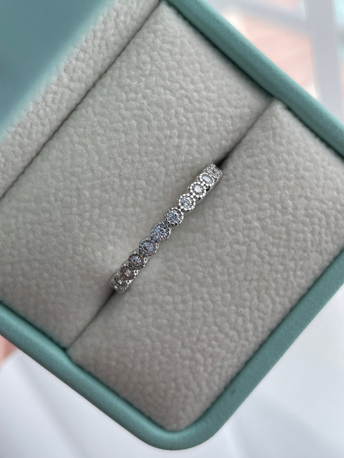 Sterling Silver 925 2mm Bezel Full Eternity Band with CZ Diamonds