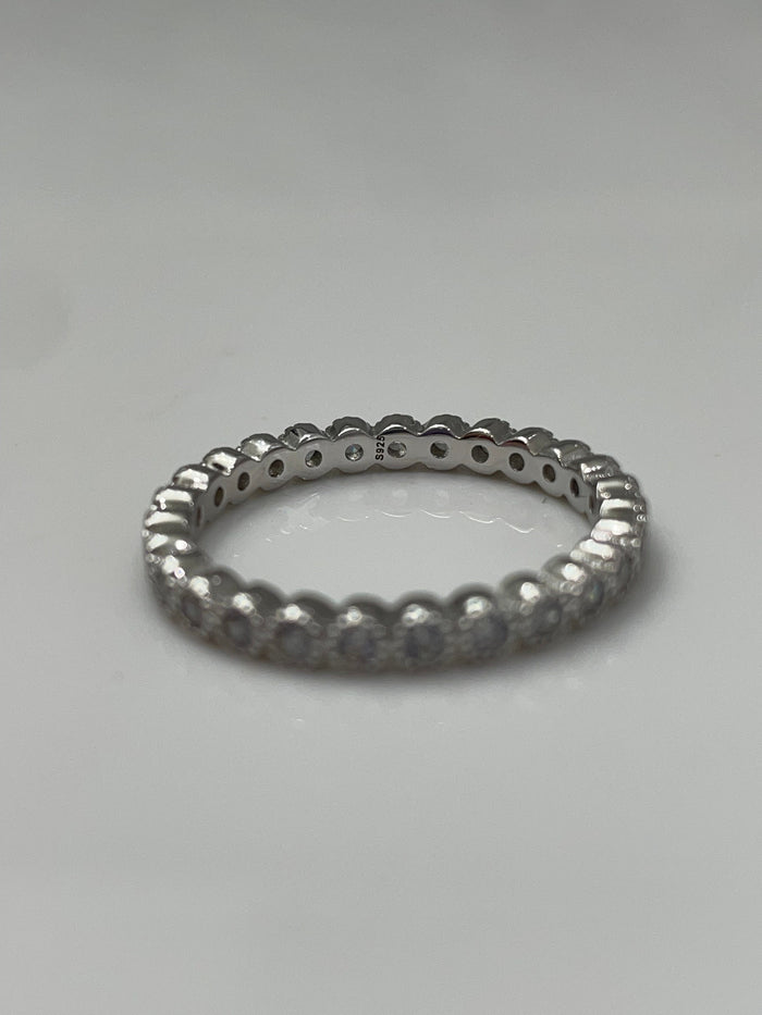 Sterling Silver 925 2mm Bezel Full Eternity Band with CZ Diamonds