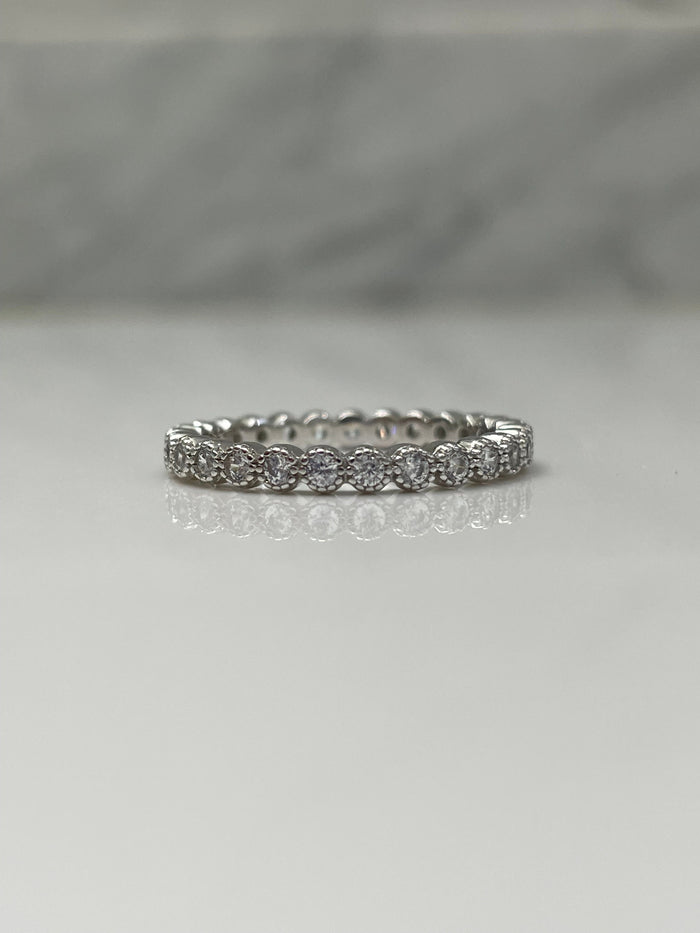 Sterling Silver 925 2mm Bezel Full Eternity Band with CZ Diamonds