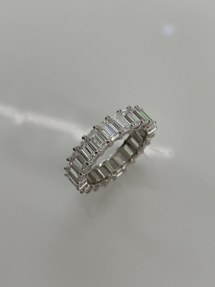 Sterling Silver 925 4mm full eternity band with emerald cut simulated diamonds, wedding band