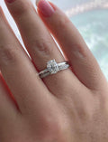Sterling Silver 925 Bridal set with 1.5CT oval cut CZ simulated diamond solitaire engagement ring and curved moissanite band.