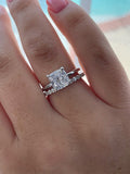 Sterling Silver 925 Bridal Set with 3CT Cushion Cut Solitare and eternity band, engagement ring
