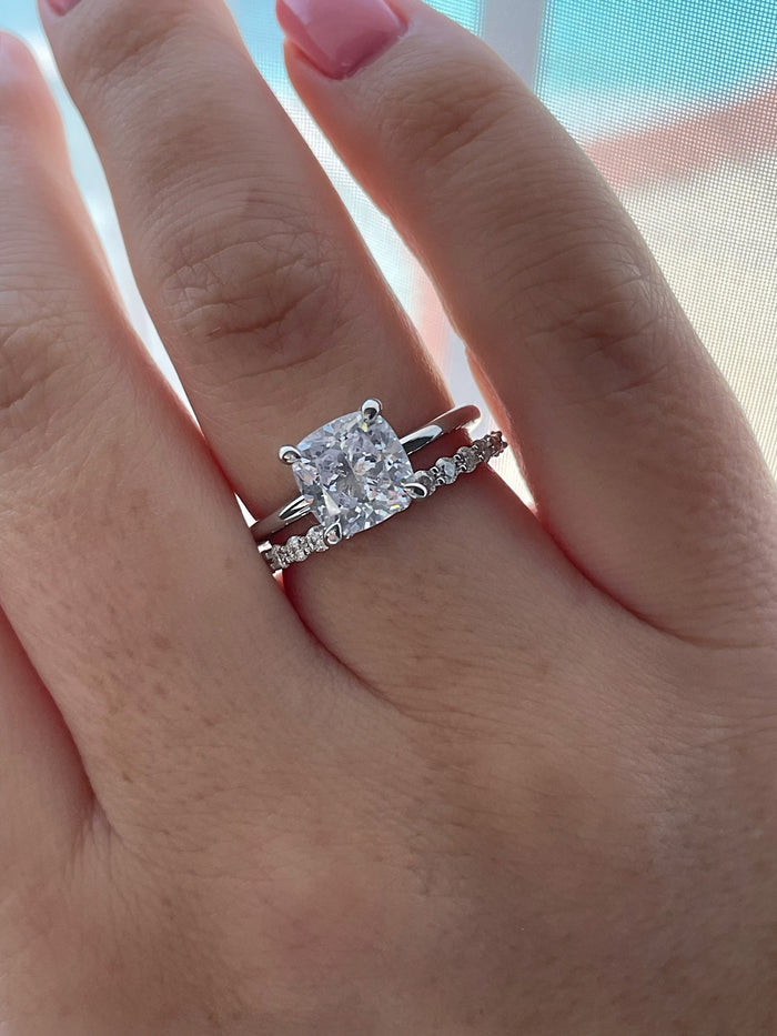 Sterling Silver 925 Bridal Set with 3CT Cushion Cut Solitare and eternity band, engagement ring