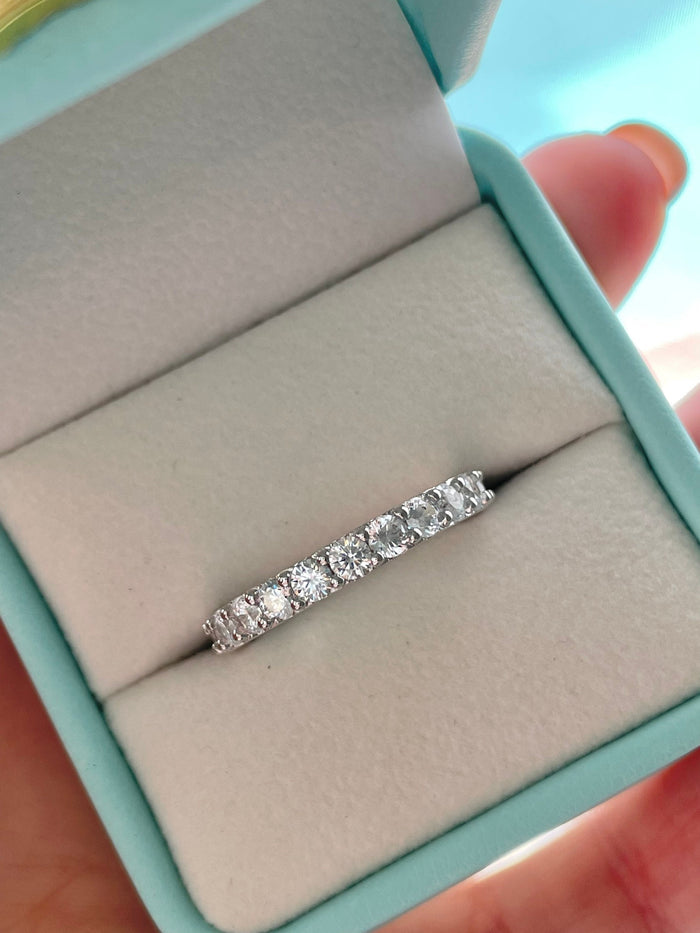 Sterling Silver 925 Bridal Set with 3CT Cushion Cut Solitare and full eternity band, engagement ring