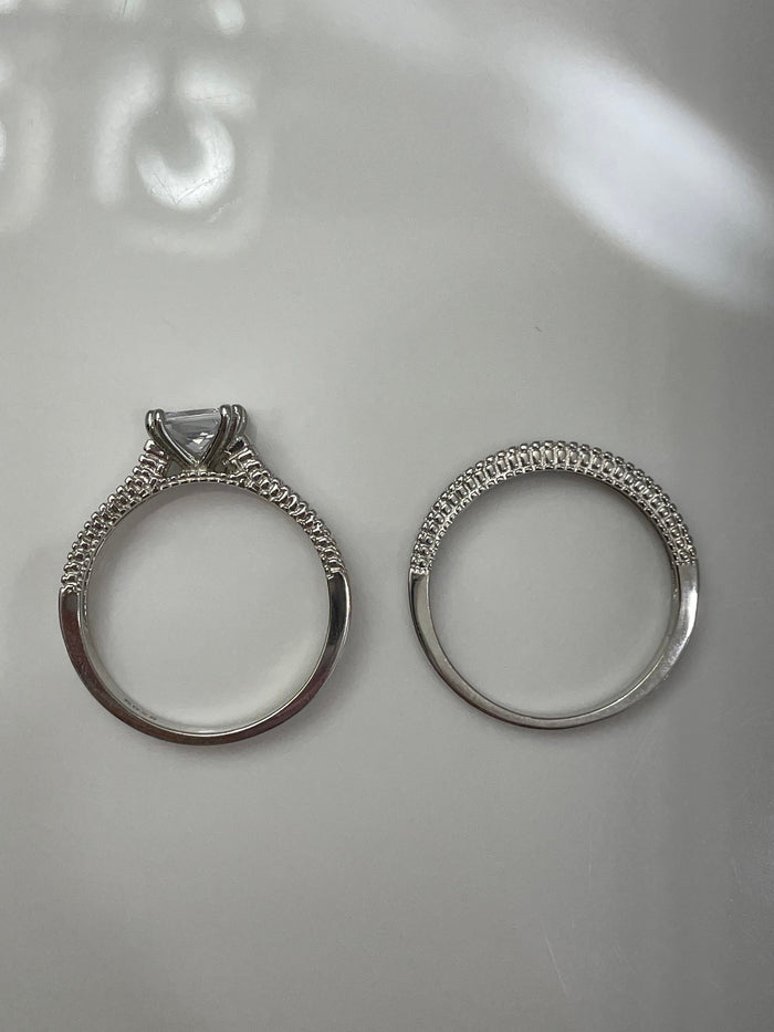 Sterling Silver 925 Bridal Set with simulated diamonds, Princess cut