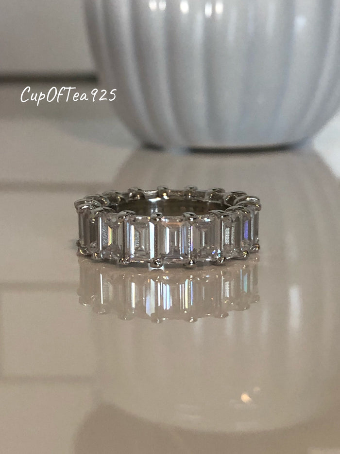 Sterling Silver 925 Classic Emerald Cut Eternity Band