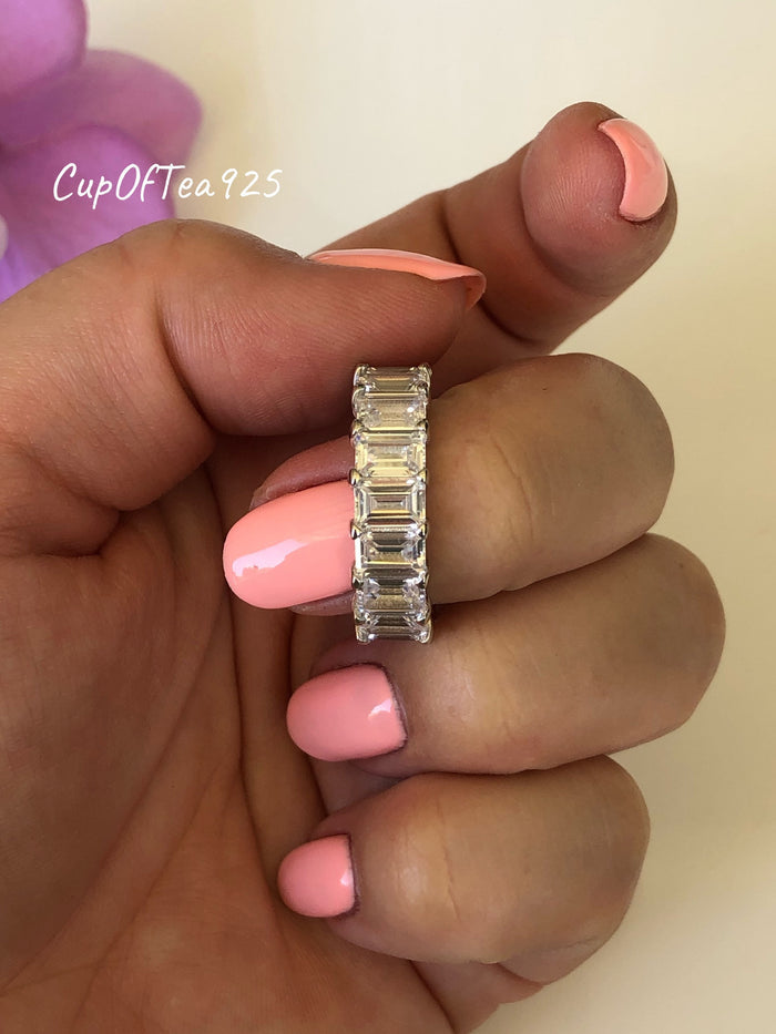 Sterling Silver 925 Classic Emerald Cut Eternity Band