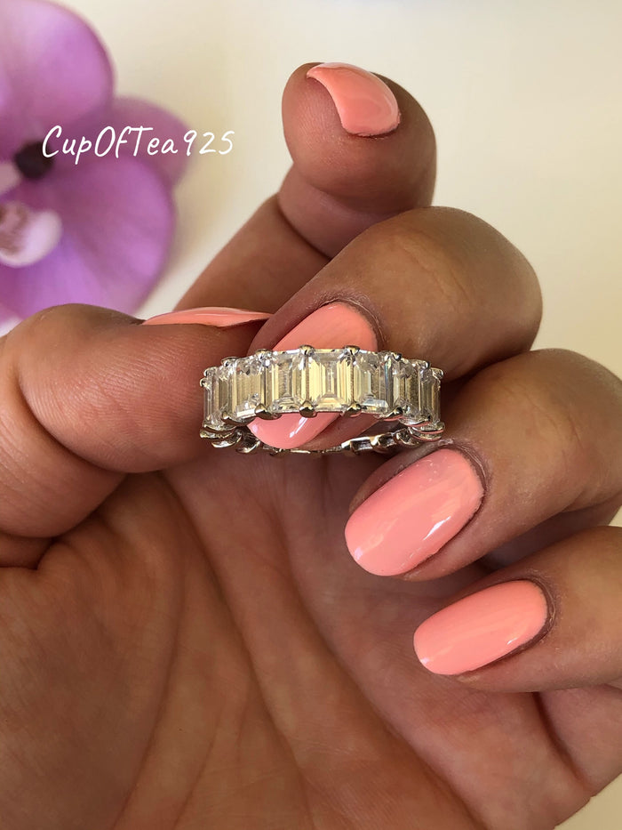 Sterling Silver 925 Classic Emerald Cut Eternity Band