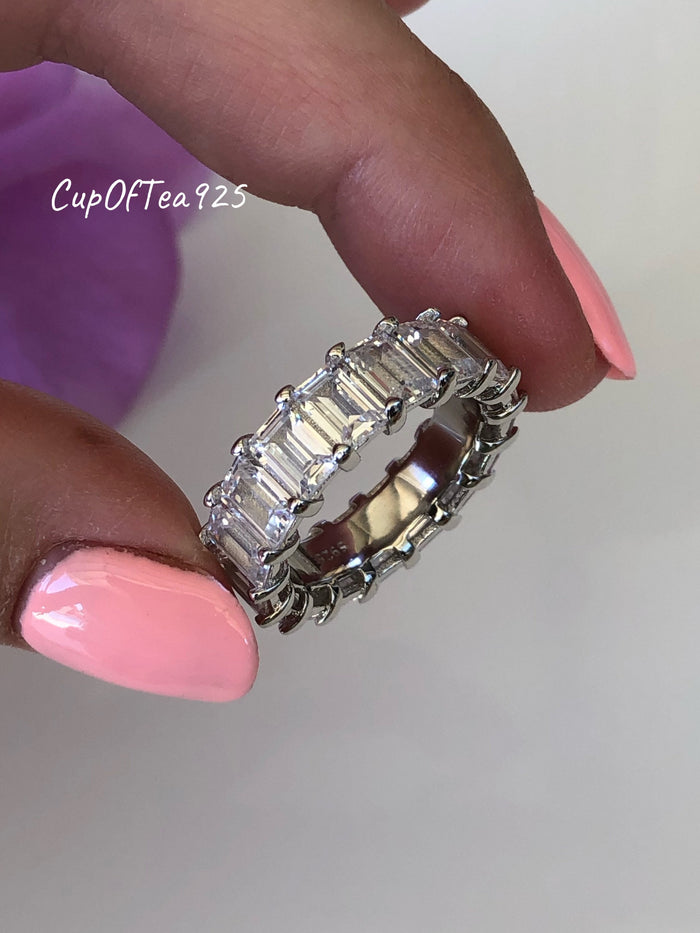 Sterling Silver 925 Classic Emerald Cut Eternity Band