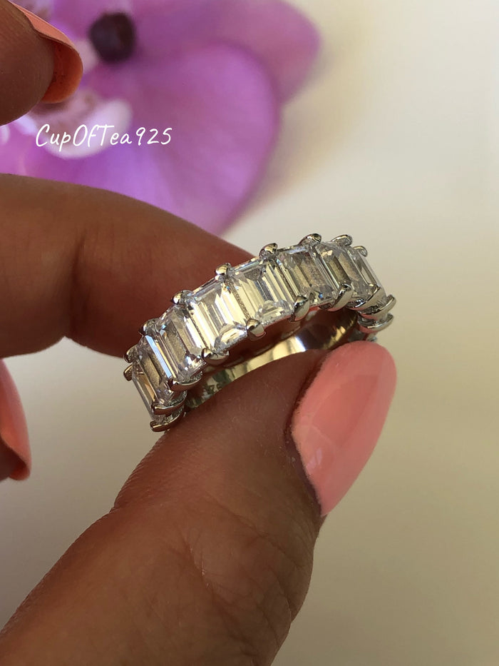 Sterling Silver 925 Classic Emerald Cut Eternity Band