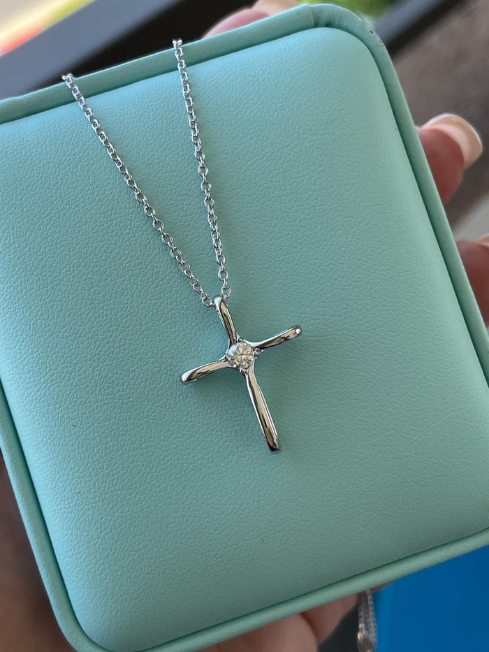 Sterling silver 925 cross necklace with moissanite, moissanite cross, gift for her