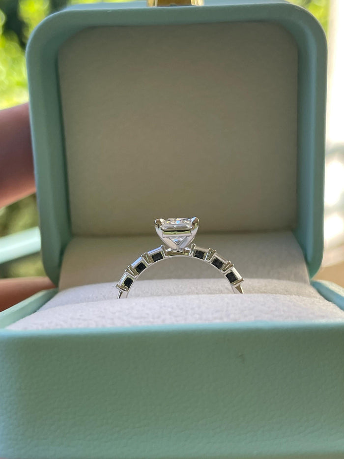 Sterling Silver 925 engagement ring with 2 carat radiant cut simulated diamond, yellow gold vermeil radiant cut engagement ring