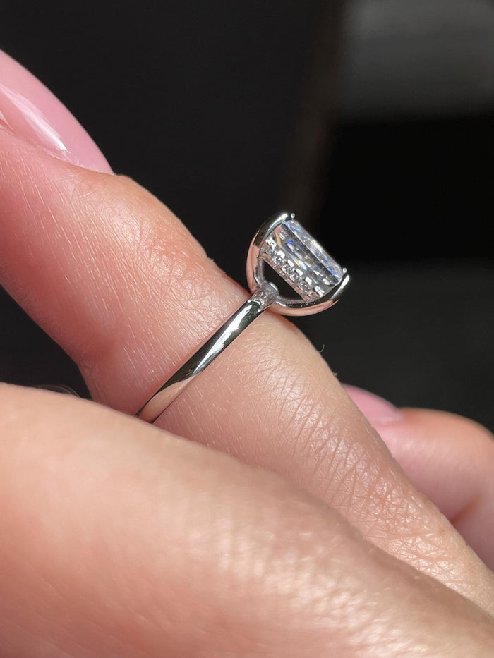 Sterling Silver 925 engagement ring with 2CT, 3CT radiant cut simulated diamond and hidden halo, radiant cut ring, proposal enagagement ring