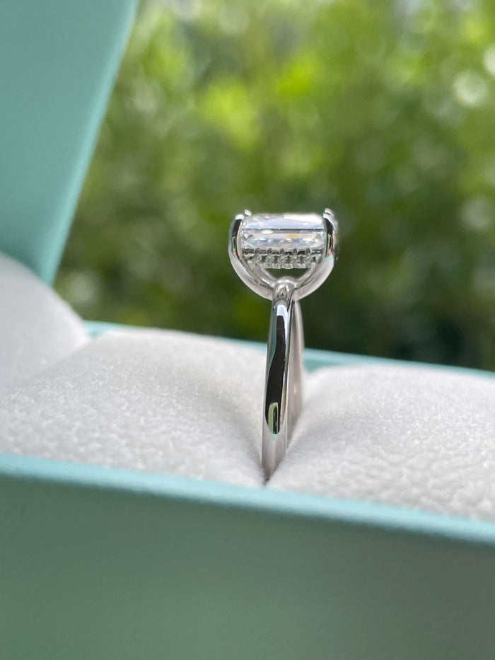 Sterling Silver 925 engagement ring with 2CT, 3CT radiant cut simulated diamond and hidden halo, radiant cut ring, proposal enagagement ring