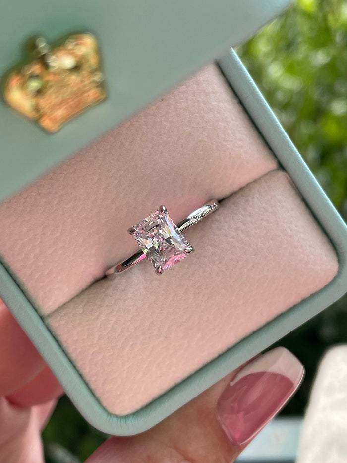 Sterling Silver 925 engagement ring with 2CT, 3CT radiant cut simulated diamond and hidden halo, radiant cut ring, proposal enagagement ring
