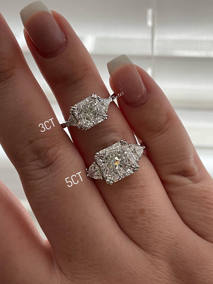 Sterling Silver 925 engagement ring with 3CT 5CT crushed ice square radiant cut 8A CZ diamond, 3 stone ring
