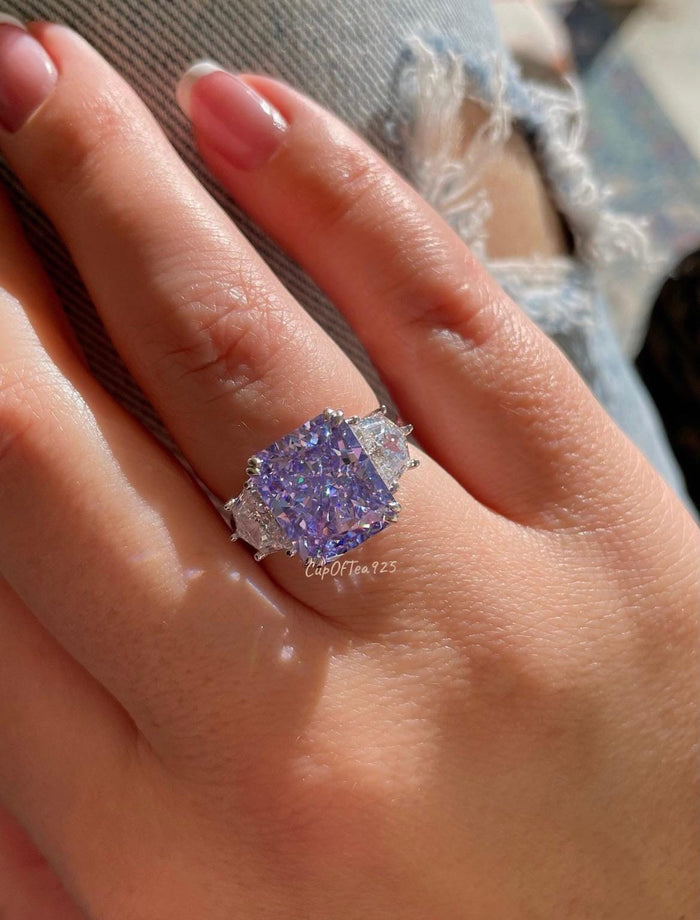 Sterling Silver 925 engagement ring with 6.7CT Crushed Ice Purple, Violet CZ Simulated Diamond, February birthstone ring