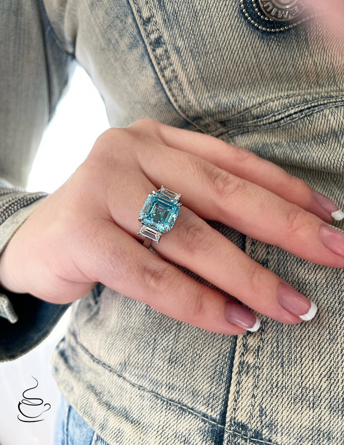 Sterling Silver 925 engagement ring with 7CT Asher Cut Aquamarine