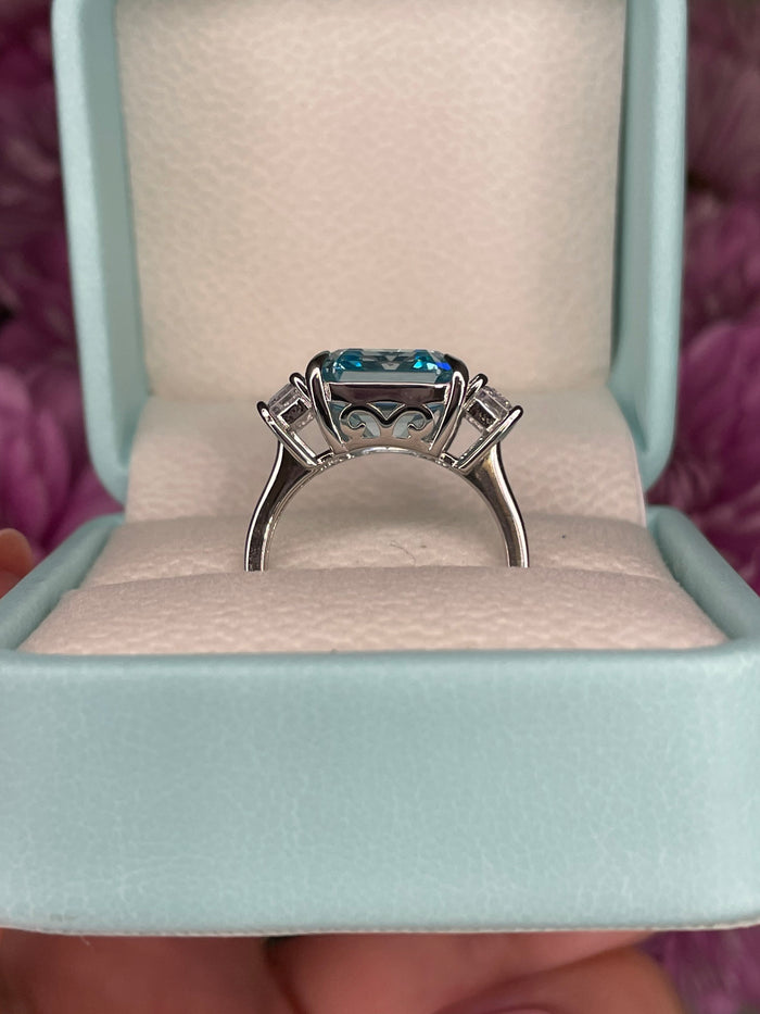 Sterling Silver 925 engagement ring with 7CT Blue Aquamarine Asscher Cut Simulated Diamond