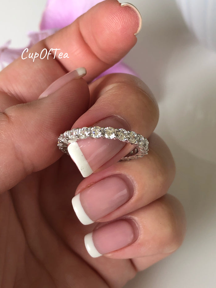 Sterling Silver 925 Full Eternity Wedding Band With Simulated Diamonds