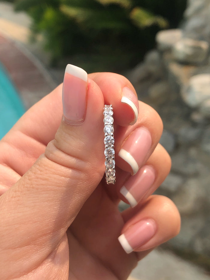 Sterling Silver 925 Full Eternity Wedding Band With Simulated Diamonds