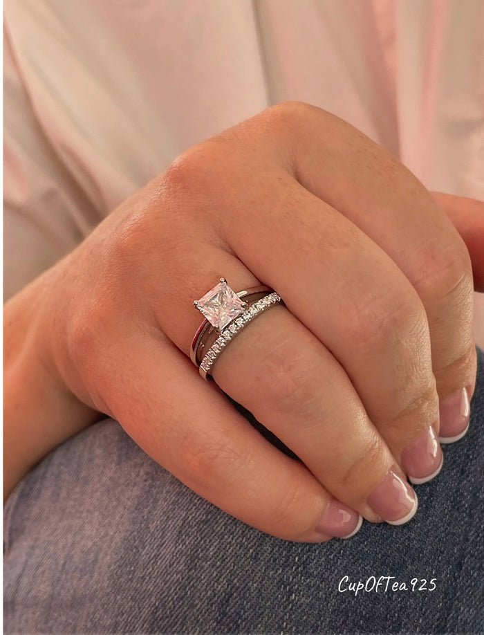 Sterling Silver 925 Half Eternity Band with round brilliant cut Moissanites