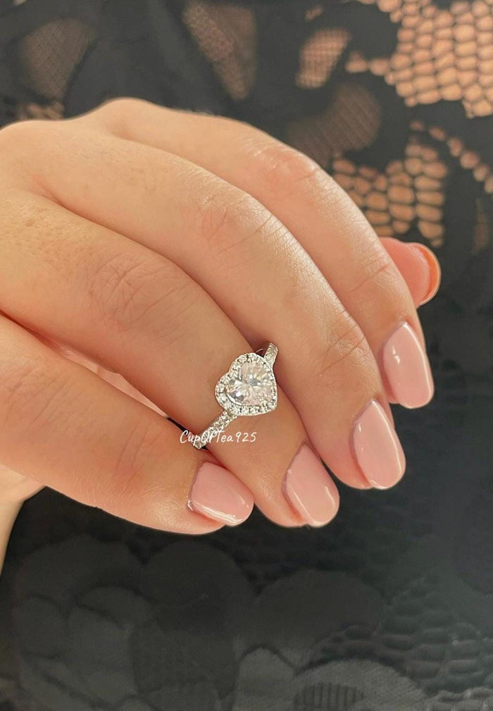 Sterling Silver 925 Heart Shaped Ring With The Finest Simulated Diamonds