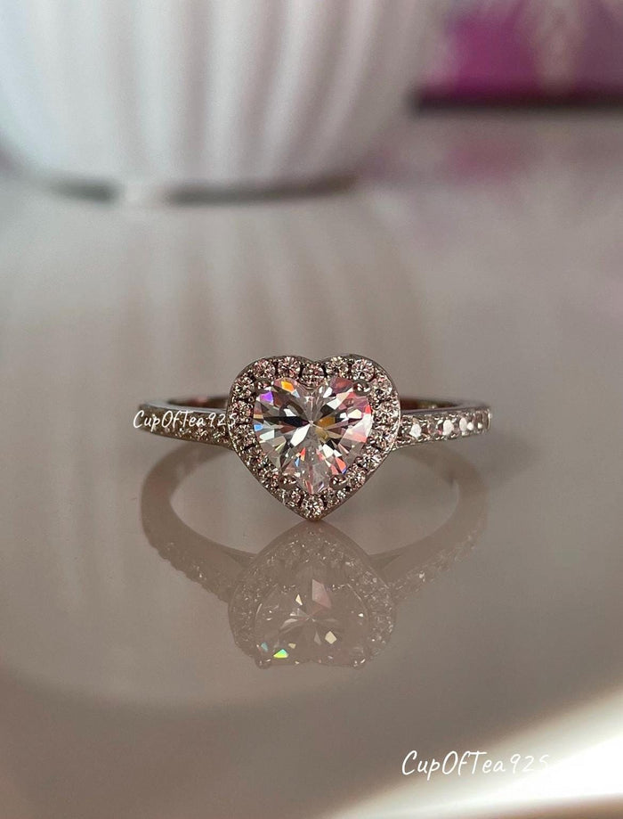 Sterling Silver 925 Heart Shaped Ring With The Finest Simulated Diamonds