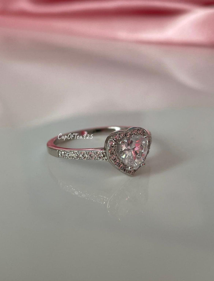 Sterling Silver 925 Heart Shaped Ring With The Finest Simulated Diamonds